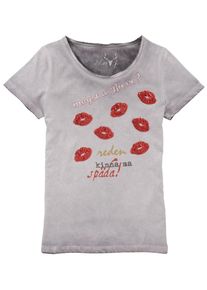 Marjo, Damen Trachtenshirt mit Pailetten, Grau / Rot