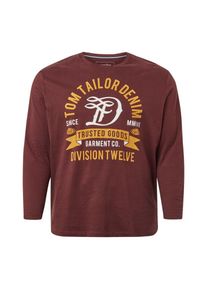 Tom Tailor Denim, Herren Langarmshirt, Orange / Bordeaux / Weiß