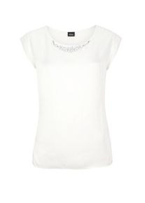 s.Oliver BLACK LABEL, Damen Blusenshirt mit Schmuck-Applikation, Weiß