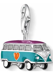 Thomas Sabo, Damen Charm-Einhänger 'VW-Bus, 0881-007-7', Petrol / Neonlila / Mischfarben / Neonorange / Schwarz / Silber