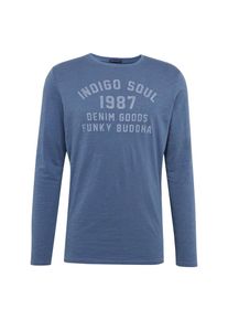 Funky Buddha, Herren Langarmshirt, Taubenblau / Weiß