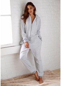 Bench, Damen Jumpsuit aus Nicki mit Kapuze, Graumeliert
