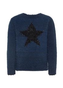 name it, M&auml;dchen Flauschiger Strick Pullover, Saphir / Schwarz