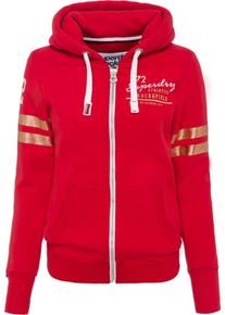 Superdry, Damen Sweatjacke 'TRACK & FIELD', Gold / Hellrot / Wei&szlig;