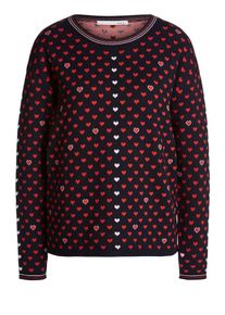 Oui, Damen Pullover, Nachtblau / Rot / Weiß