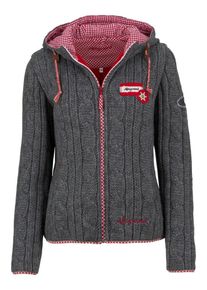 Almgwand, Damen Trachtenoutdoorjacke mit Zopfmuster, Grau / Rot / Wei&szlig;