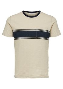 Selected Homme, Herren T-Shirt, Hellbeige / Dunkelblau