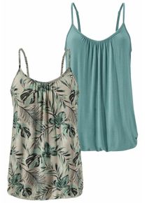 Lascana, Damen Spaghettitops (2 Stück), Beige / Grün