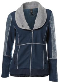 Heine, Damen Fleecejacke, Marine / Grau / Silber
