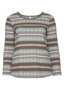 sheego Casual, Damen Langarmshirt, Braun / Dunkelbraun / Rosa / Weiß