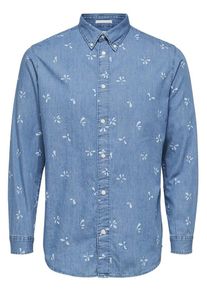 Selected Homme, Herren Hemd 'SLIMNOLAN-PRE SHIRT LS MIX W', Himmelblau / Weiß