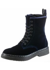 Tamaris, Damen Schnürstiefellette in Samt-Optik, Navy