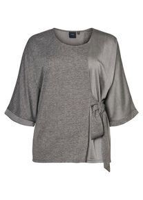 JUNAROSE, Damen Bluse mit 3/4 Ärmeln und Bindegürtel-Detail, Grau