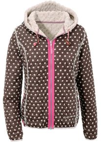 Almgwand, Damen Trachtenoutdoorjacke mit Kapuze, Braun / Pink / Wei&szlig;