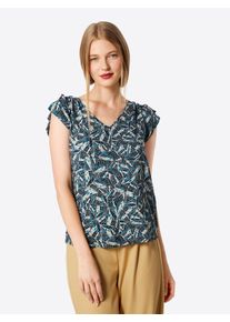 Q/S Designed By, Damen Bluse, Taubenblau / Wei&szlig;