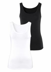 Vivance, Damen Tanktops aus Baumwoll-Stretch, Schwarz / Naturweiß