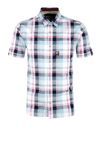 s.Oliver RED LABEL, Herren Kurzarmhemd, Hellblau / Dunkelblau / Hellpink / Weiß