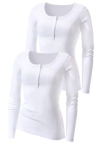 H.I.S. HIS JEANS, Damen Feinripp-Langarmshirt, H.I.S (2 Stck.), Wei&szlig;