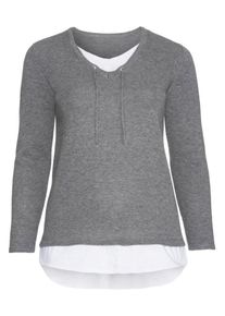 SheeGOTit, Damen Longpullover, Graumeliert / Wei&szlig;