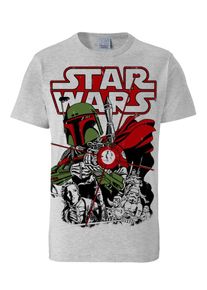 logoshirt, Herren T-Shirt "Boba Fett", Grün / Rot / Weißmeliert