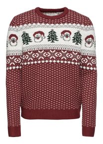 Pier One, Herren Pullover 'Placed Jacquard Jumper with Santa', Rot / Wei&szlig;