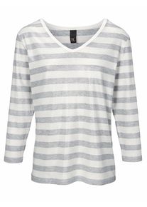 Heine, Damen Ringelshirt mit Glanz-Effekt, Grau / Weiß