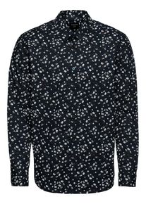 Selected Homme, Herren Hemd 'SLHSLIMFLOW SHIRT LS AOP', Dunkelblau / Weiß