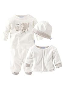 Klitzeklein, Mädchen Shirt, Hose, Jacke & Mütze (Set, 4-tlg.), für Babys, Dunkelbraun / Weiß