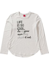 s.Oliver Junior, M&auml;dchen Longsleeve mit Artwork-Print, Silbergrau / Graumeliert / Schwarz