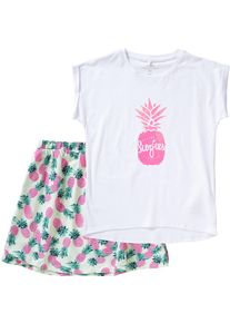 name it, Mädchen Set T-Shirt und Rock 'NKFZATINE', Grün / Pink / Weiß