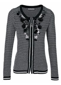 Heine, Damen Strickjacke mit aufwendiger Applikation, Schwarz / Wei&szlig;
