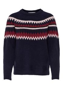 Only, Damen Strickpullover, Nachtblau / Pastellpink / Dunkelrot
