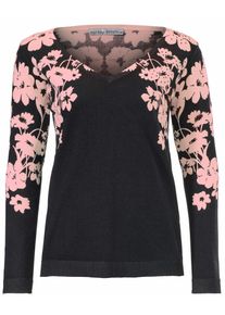 Heine, Damen V-Pullover mit Bludessin, Rosa / Schwarz