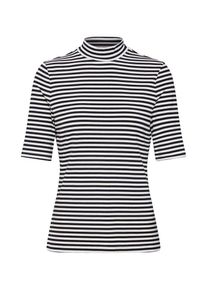 Banana Republic, Damen Shirt 'ELBOW SLV FITTED RIB MOCK NECK', Schwarz / Weiß