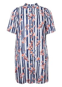 JUNAROSE, Damen Langes Bluprint Hemd, Navy / Orangerot / Wei&szlig;