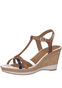 Tamaris, Damen Keilsandalette, Braun / Schwarz / Naturwei&szlig;