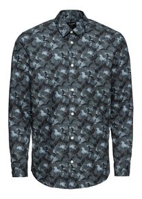 Selected Homme, Herren Hemd 'SLHSLIMLIT-ODIN SHIRT LS DIGITAL EX', Basaltgrau / Schwarz
