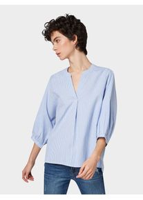 Tom Tailor Denim, Damen Henley-Bluse, Hellblau / Weiß
