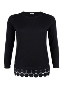TRIANGLE, Damen Pulli mit Zierborte, Schwarz