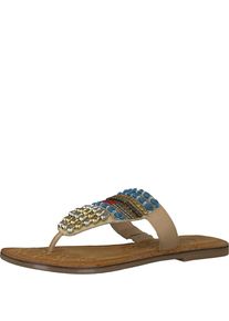 Tamaris, Damen Zehentrenner Dekosteine, Beige / Blau / Gold