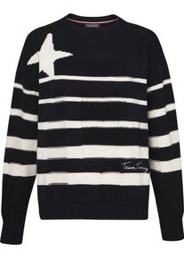 Tommy Hilfiger, Damen Pullover 'MIDNIGHT / SNOW WHITE', Nachtblau / Wei&szlig;