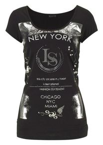 Laura Scott, Damen Shirt mit Glanzprint, Schwarz / Silber
