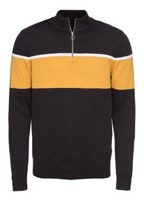 New Look, Herren Pullover 'RED COL BLOCK FUNNEL ZIP THRU', Navy / Senf