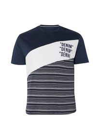 Tom Tailor Denim, Herren T-Shirt, Ultramarinblau / Naturweiß