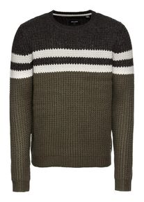 Only & Sons Only & Sons, Herren Pullover 'onsLAZLO STRIPED CREW NECK KNIT', Grün / Schwarz / Weiß