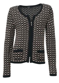 Heine, Damen Gemusterte Kurzstrickjacke, Hellbeige / Schwarz