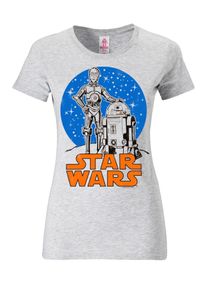 logoshirt, Damen T-Shirt 'R2-D2 & C-3PO', Blau / Graumeliert / Orange