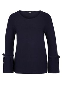 s.Oliver BLACK LABEL, Damen Struktur-Pullover mit Volant&auml;rmeln, Marine