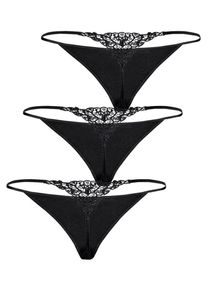 Lascana, Damen Strings (3 Stück) mit Spitze, Schwarz