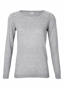 Heine, Damen Pullover mit Perlenbesatz, Graumeliert
